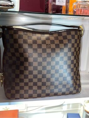 Louis Vuitton Brown Damier Ebene Shoulder Bag with Gold Hardware